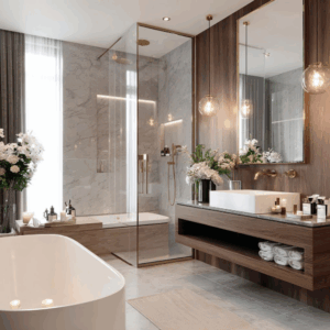 badkamer met bad en douche